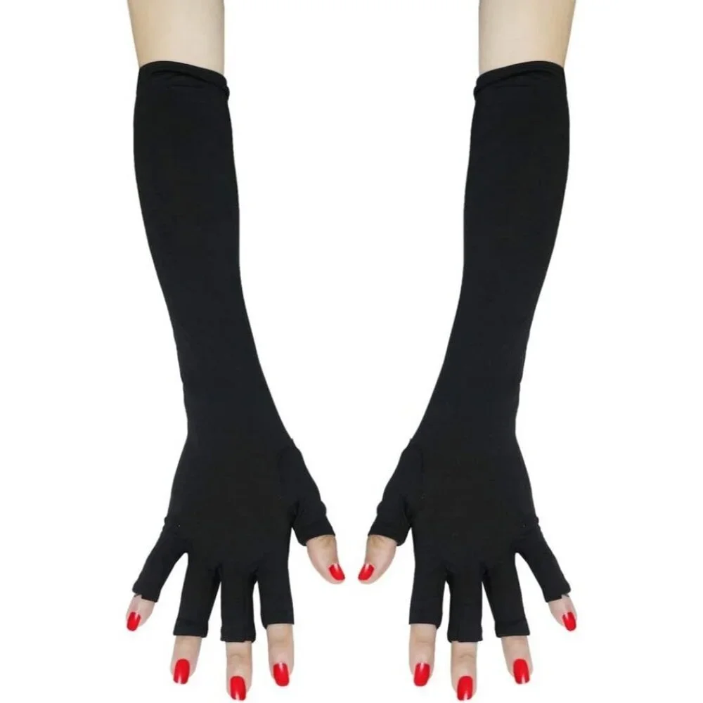 Women's Elegant Fingerless Protection Nails Black Long Gloves Halloween Fashion